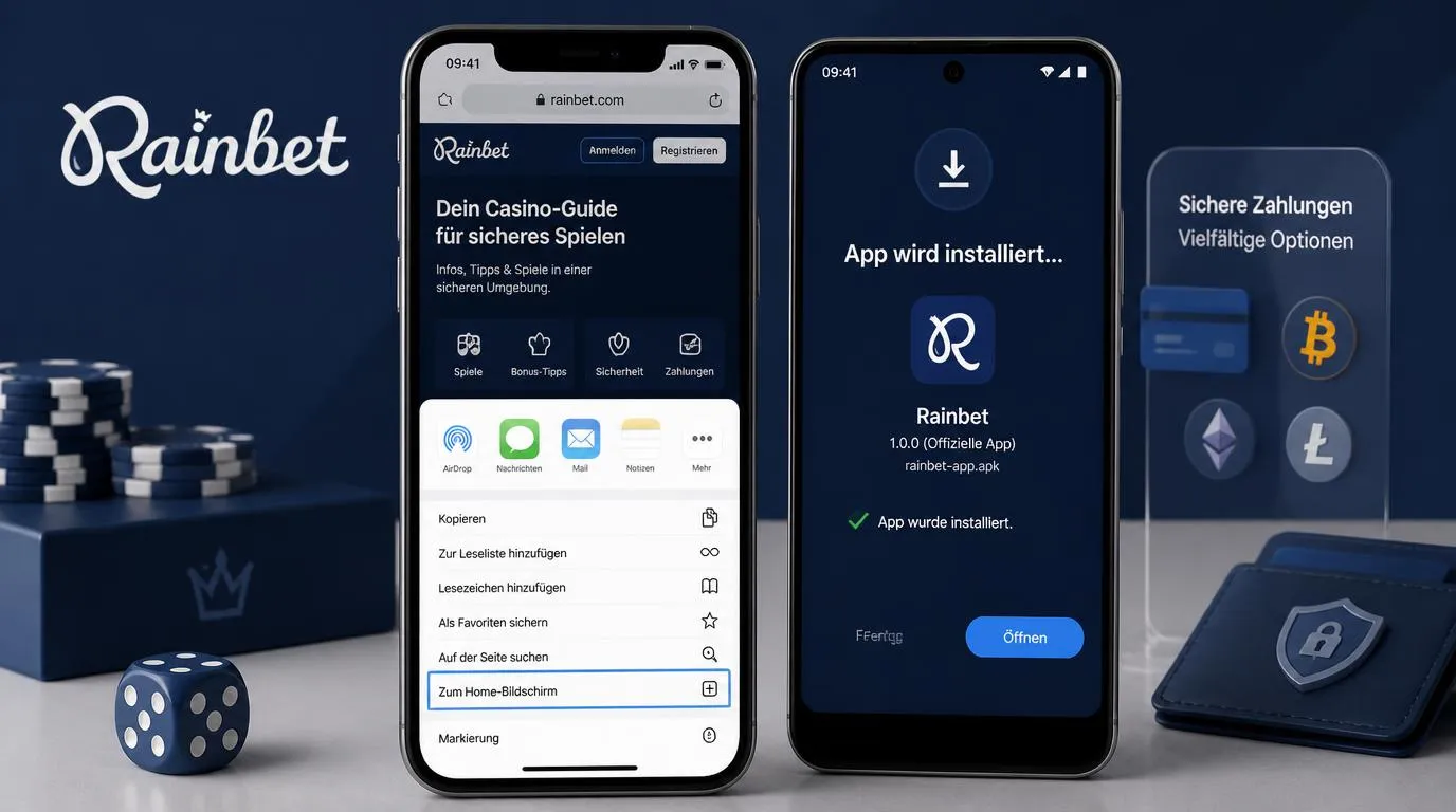 Smartphone mit Browsermenü zum Hinzufügen einer Casino-Web-App zum Startbildschirm